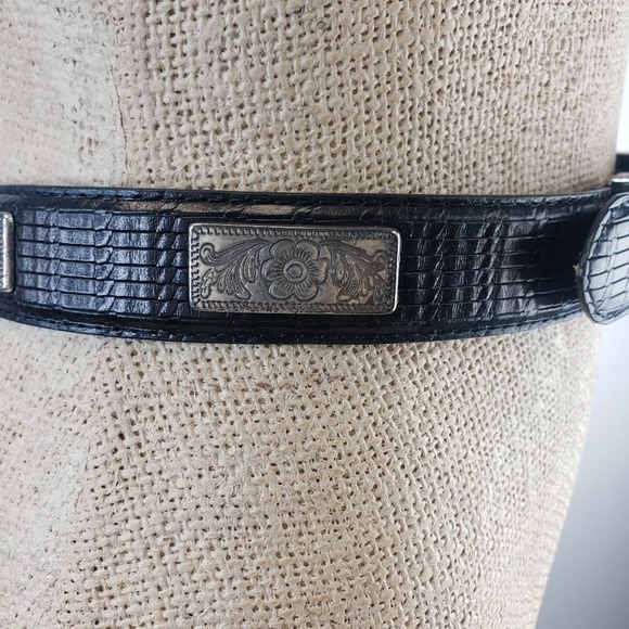 Black Leather Belt with Silver Buckle Italian Leather SZ 26 - Picture 4 of 5